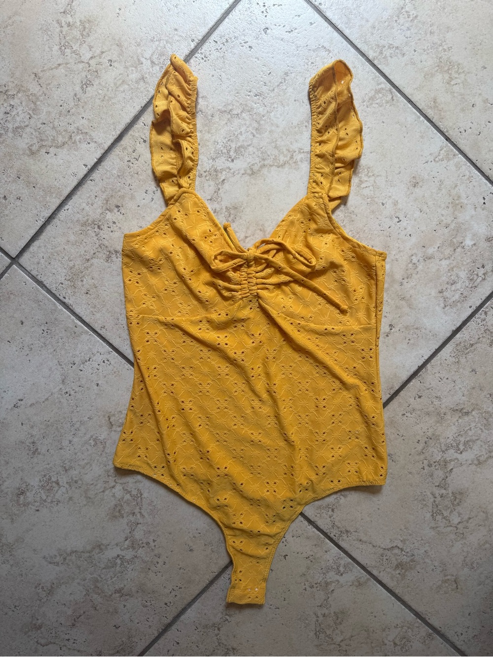 Rue21/Persaya Mustard Eyelet Bodysuit